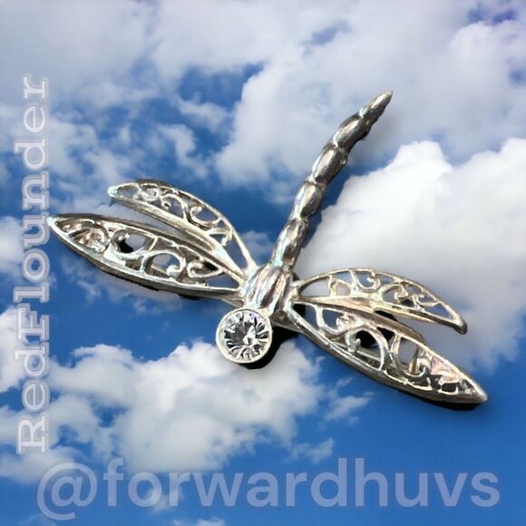Vintage Premier Design Silver Tone Dragonfly Brooch with Rhinestone - Picture 9 of 10